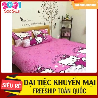 Bộ Chăn Ga Gối Kèm Vỏ Gối Ôm hello Kitty màu hồng đỏ POLY CAO CẤP BBR31