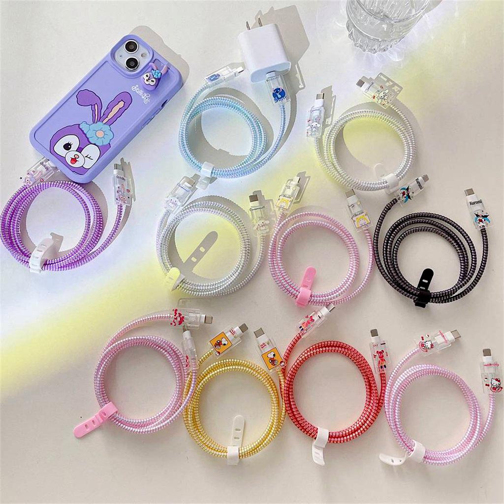 Vỏ cho Iphone 20w / 18w Dây sạc Bảo vệ mùa xuân Cáp Cắn Dây Tie Phim hoạt hình Gloomy Bear Cinnamoroll Stellalou Sailor Moon Melody Bìa mềm TPU