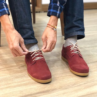Giày nam da bò lộn nguyên tấm Raw Suece Leather màu đỏ đô Crimson Red 1929
