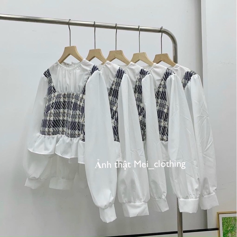 Áo Sơmi Kiểu Nữ Bánh Bèo Phối Hoạ Tiết Caro Ulzzang A78