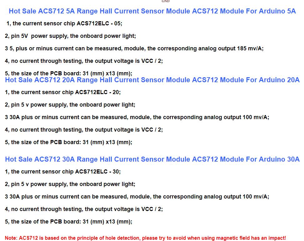 Mô Đun Cảm Biến Dòng Điện ACS712 5A 20A 30A 5A/20A/30A ACS712