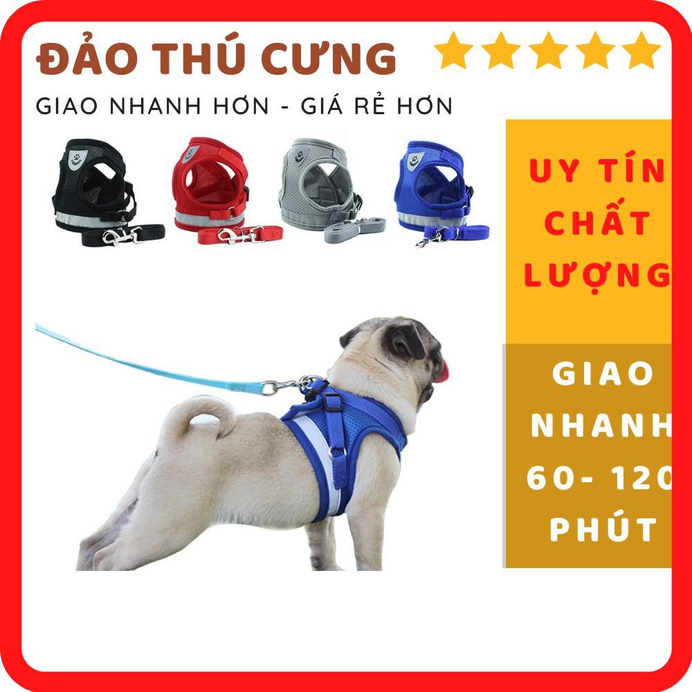 HCM- Dây dắt chó mèo + dây yếm đai áo ngực cho chó mèo có vòng phản quang