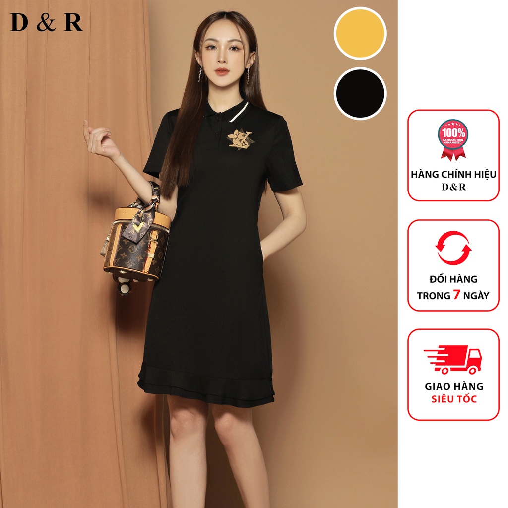 Đầm polo nữ bigsize logo đính đá Quảng Châu cao cấp váy đuôi cá đi chơi dạo phố thương hiệu thời trang D&R D164