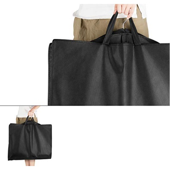 Túi Bọc Áo Vest - Quai xách giả Da - vải không dệt màu đen | Black Garment Bag ( 60cmx100cm)