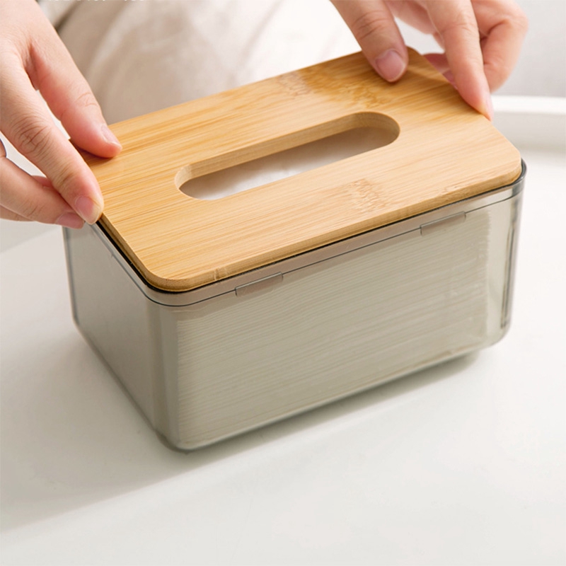 Hộp đựng khăn giấy JUJIAJIA trong suốt nắp gỗ để bàn cafe phòng khách nhà