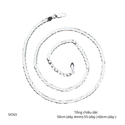 Dây chuyên nam bạc s925 vòng cổ hình mắt xích trơn đơn giản nhiều size không mặt unisex | GEMY SILVER VCN3