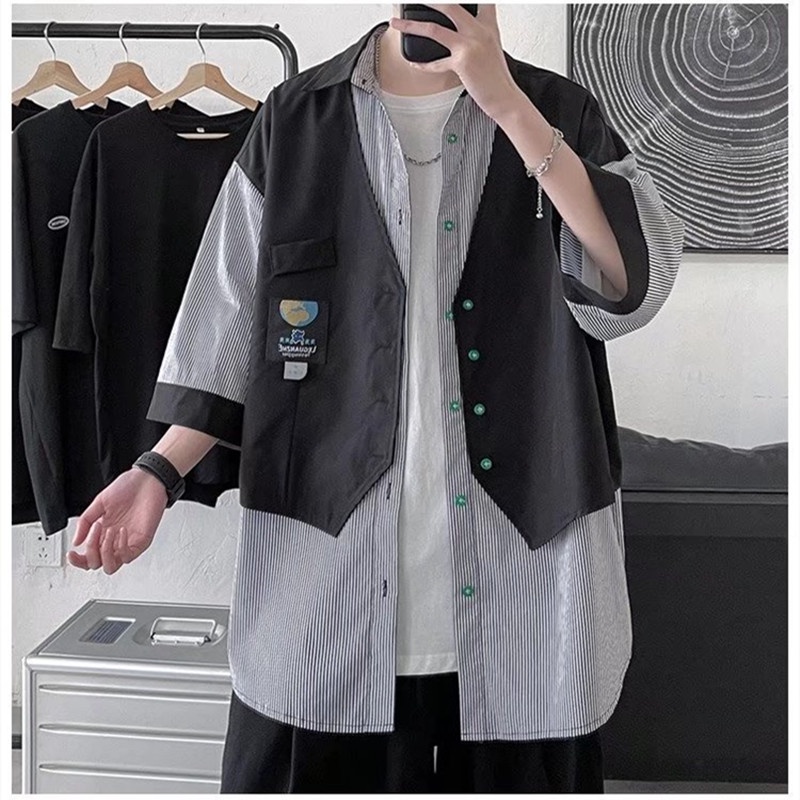 Áo Thun Giả Hai Mảnh Tay Ngắn Phong Cách Thời Trang Hàn Quốc Dành Cho Nam 2022