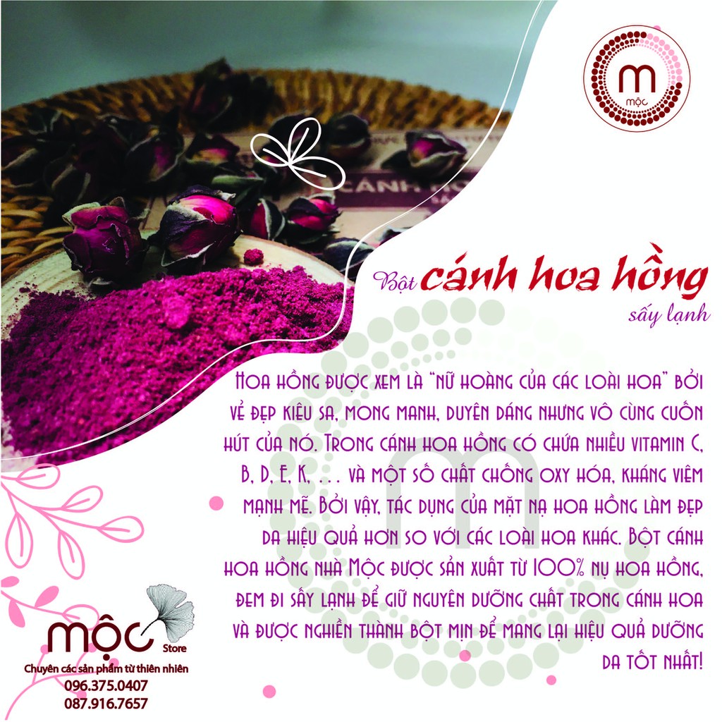 Bột Cánh Hoa Hồng Sấy Lạnh đắp mặt nạ nguyên chất từ thiên nhiên 100ml handmade | BigBuy360 - bigbuy360.vn