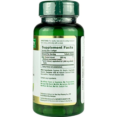 Viên Uống Milk Thistle Nature's Bounty 1000mg Hỗ Trợ Thải Độc Gan - Hộp 50 Viên