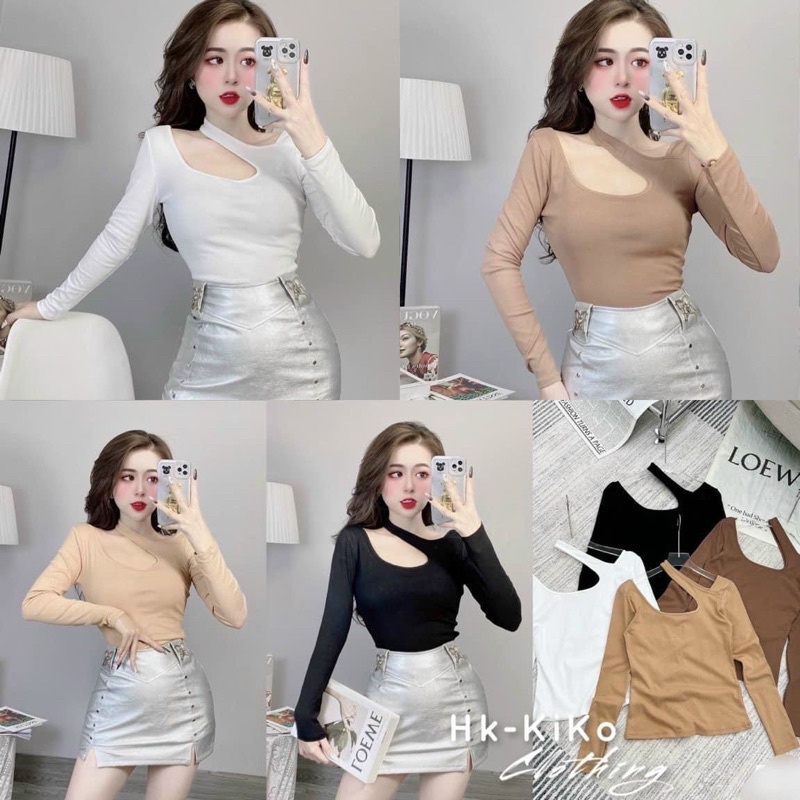 Áo thun kiểu dài tay khoét vai, Áo kiểu dáng ôm khoét ngực sexxy