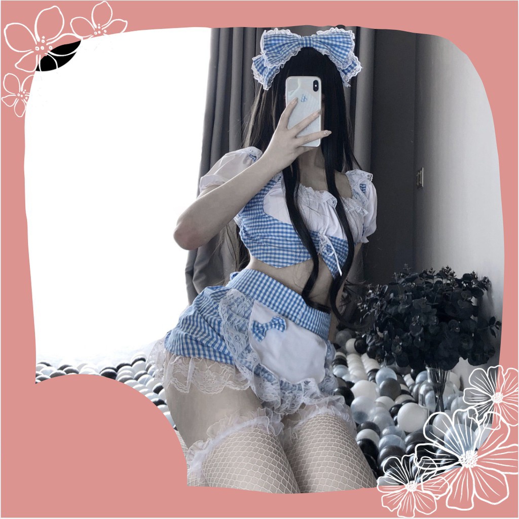Bộ Đồ Ngủ Cosplay Hầu Gái Nơ Kẻ Xanh 1254 | BigBuy360 - bigbuy360.vn