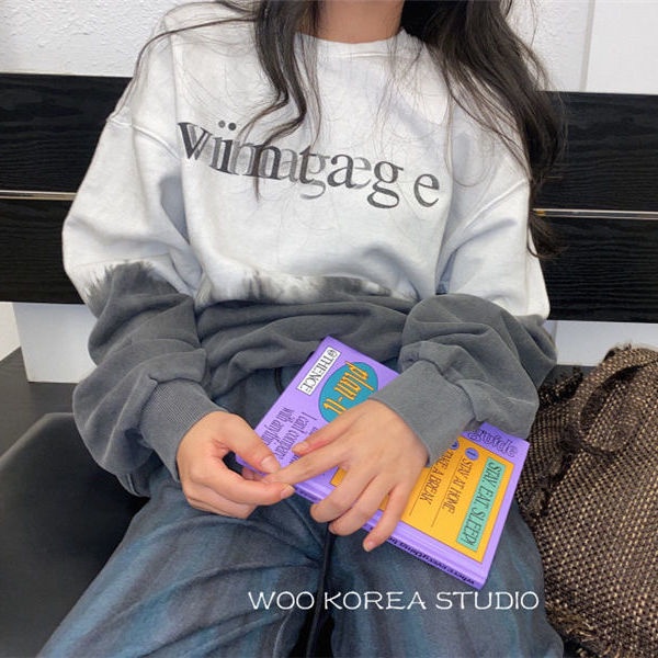 Áo Sweater Chui Đầu Cổ Tròn In Chữ Shadow Phong Cách Preppy Hàn Quốc Sang Trọng Cho Nữ