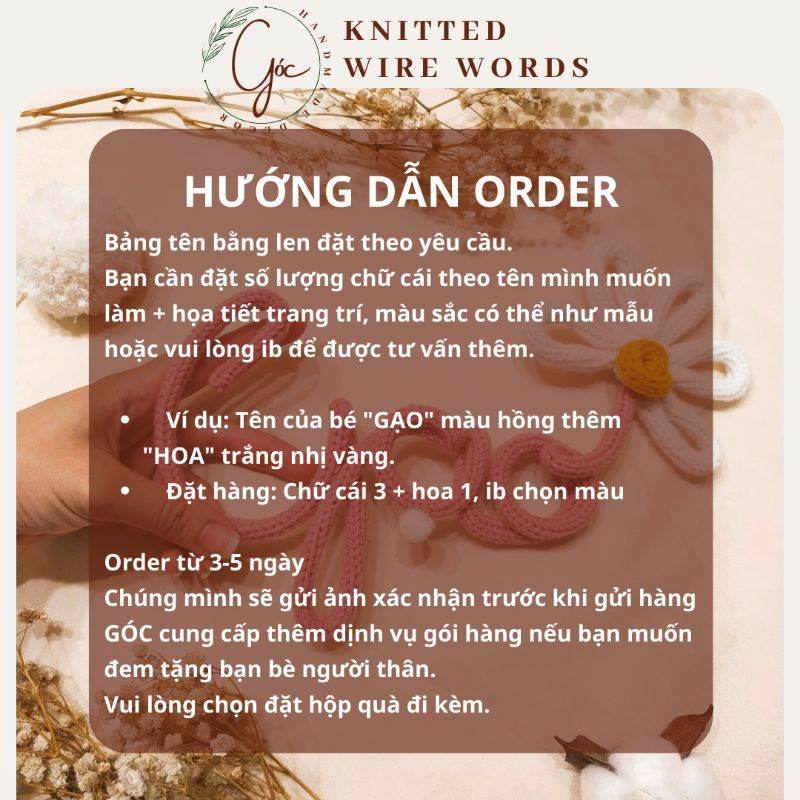 Bảng tên bằng len thiết kế riêng làm quà trang trí phòng bé, decor xinh xắn