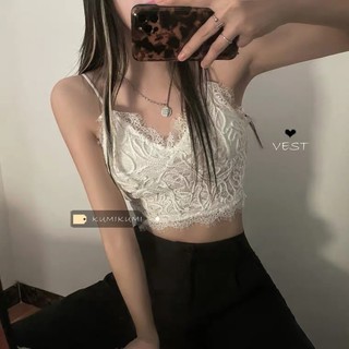 Áo croptop hai dây cổ chữ V phối ren nữ