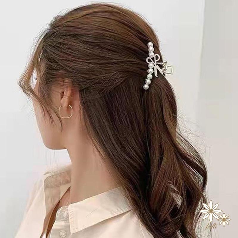 【kifli】Kẹp Tóc Móng Vuốt Hình Cây Kéo Đính Đá Ngọc Trai Dễ Thương Thời Trang Hàn Quốc Cho Nữ Hai