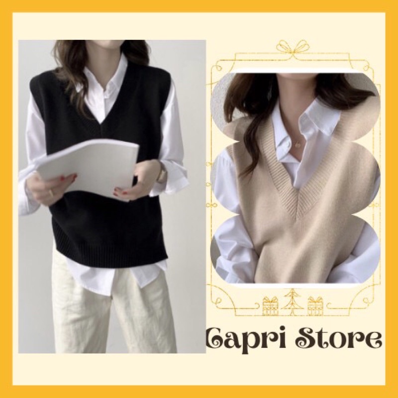 Áo gile len nữ cổ tim chất đẹp - Capri