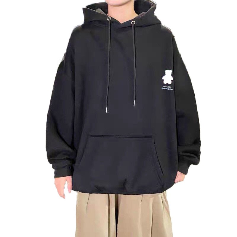 Áo nỉ hoodie gấu hai màu đen trắng form rộng | BigBuy360 - bigbuy360.vn