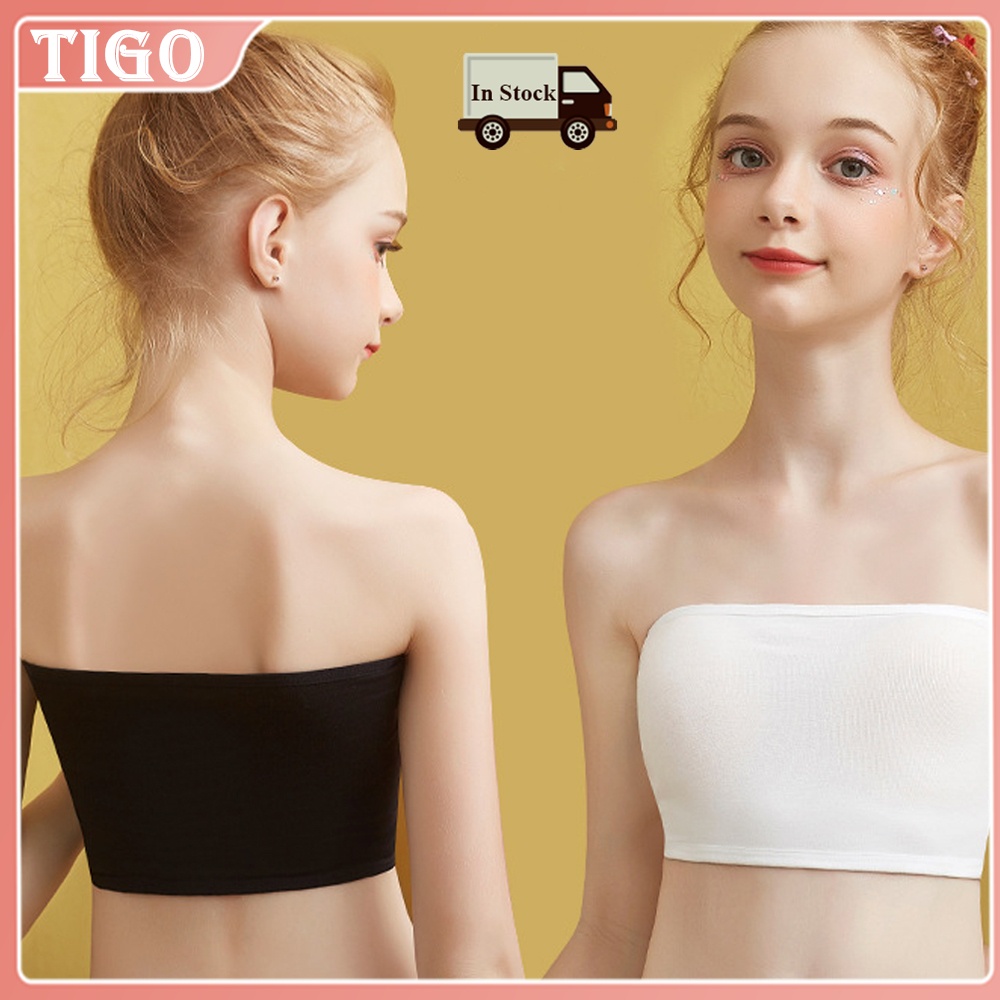 ♥Tigo♥ Girls' Bra One-piece Style Strapless Bra Single-layer Thin Style No Steel Ring Teenager Students Bra