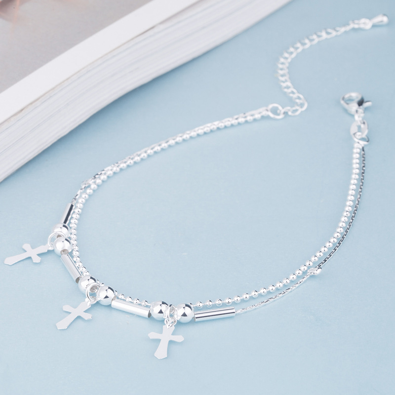 Lắc Chân Bạc 925 Dành Cho Nữ Thiết Kế Hình Chữ Thập Đan Xen Nhau UMI JL002