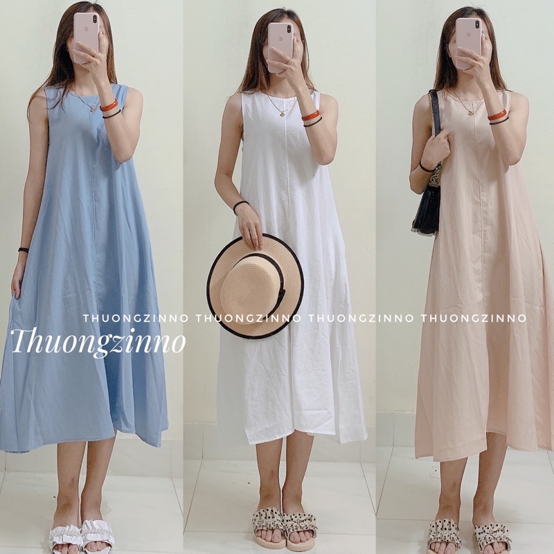 [Ảnh thật/Video]Váy ba lỗ Haza chất đũi không nhăn form rộng oversize Váy suông dáng dài vintage | WebRaoVat - webraovat.net.vn