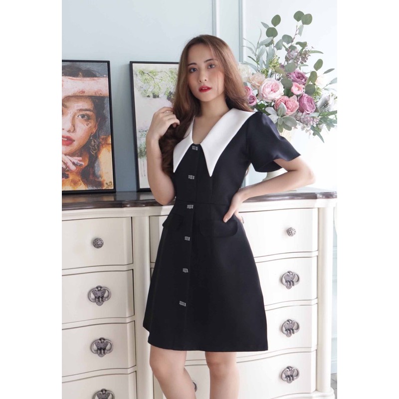 Đầm đen dự tiệc chất phi mờ cao cấp hack dáng trắng da cho nàng nấm "ẢNH THẬT" thiết kế cao cấp dáng xòe tay ngắn | BigBuy360 - bigbuy360.vn