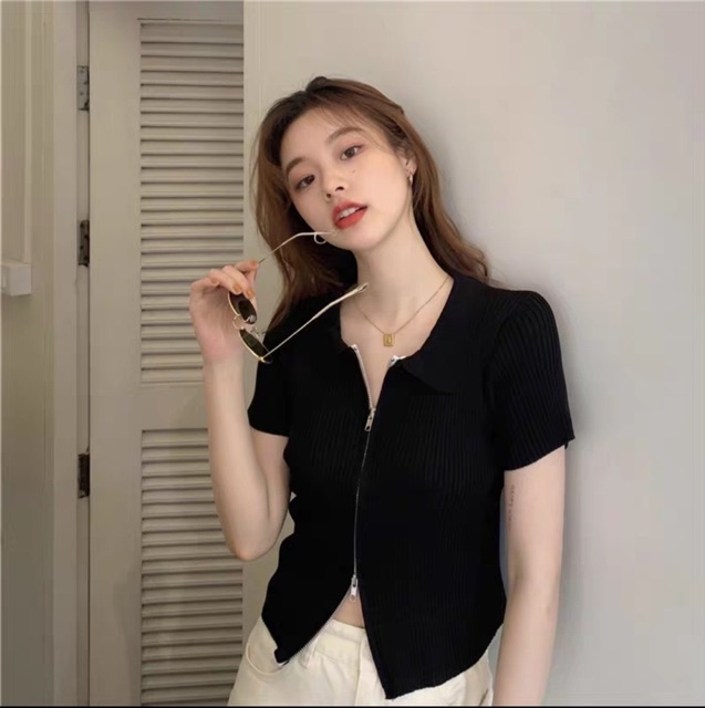 Áo Kiểu EVA CROPTOP thiết kế đơn giản có khoá kéo trước ngực from chuẩn basic tôn dáng