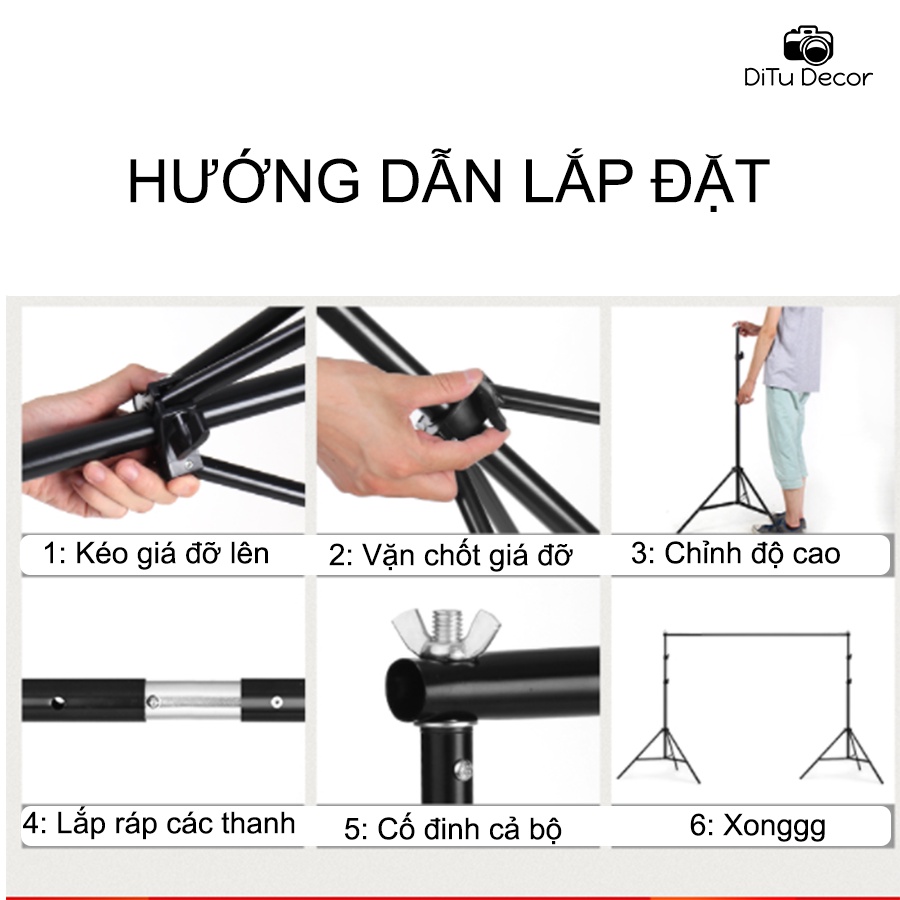 Khung treo phông nền 2x2m, TẶNG TÚI và KẸP, khung sắt chắc chắn phụ kiện studio - Ditu Decor