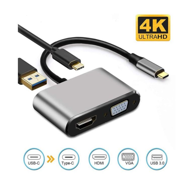 Dây Cáp Chuyển Đổi USB Type-c Ra 4 cổng HDMI/ VGA/ USB Và Cổng Sạc Hỗ Trợ Chế Độ Dex - UHV41160