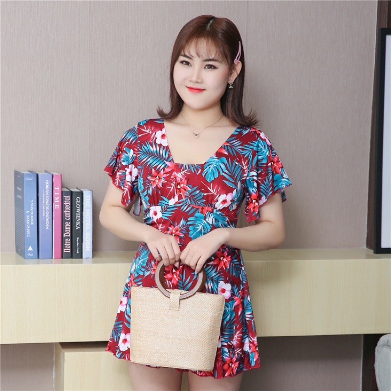 bộ bơi big size kiểu đầm hoa kín đáo đi biển size 60-85kg