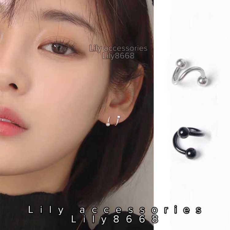 Twisted Earring khuyên tai titan xoắn phối bi không gỉ không đen không dị ứng nam nữ