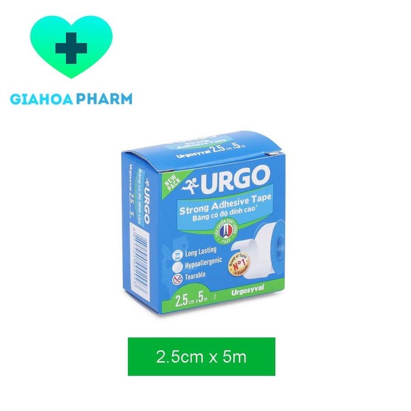 Băng keo lụa Urgo syval / Urgosyval 2.5cm x 5m (Lớn) - Nền vải lụa, độ dính cao, dán chắc, thông thoáng, dễ xé