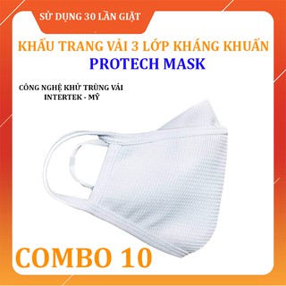 [COMBO 10] Khẩu trang vải kháng khuẩn PROTECH MASK Cao Cấp - 3 lớp - Có chứng nhận kháng khuẩn + UV
