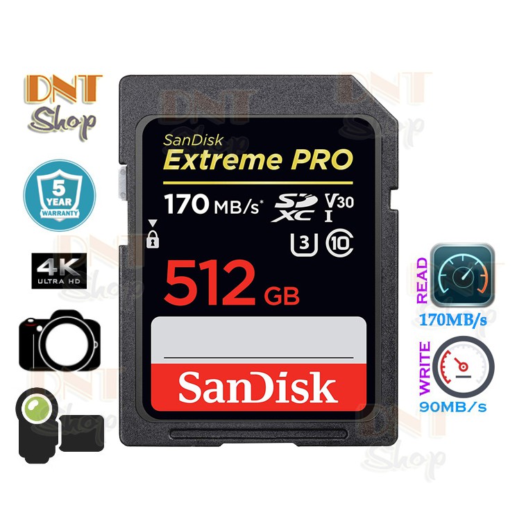 Thẻ nhớ SDXC SanDisk Extreme PRO 512GB UHSI U3 4K V30 170MB/s (SDSDXXY512GANCIN)