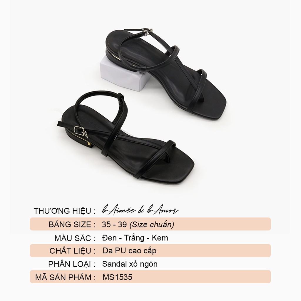 Sandal nữ xỏ ngón cao gót đế vuông viền vàng 2p quai chéo mảnh mũi vuông đẹp thời trang bAimée & bAmor - MS1535