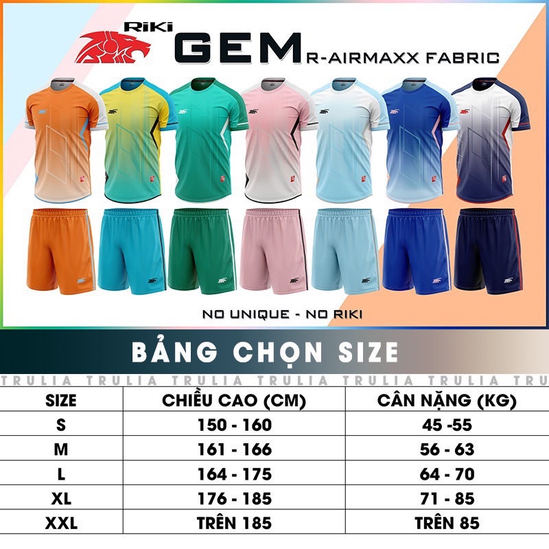 Quần áo bóng đá Riki GEM - Chất Vải R-Airmaxx Cao Cấp - Thoáng Thoáng Khí - Thấm Hút Mồ Hôi - Rẻ - Bền - Đẹp!