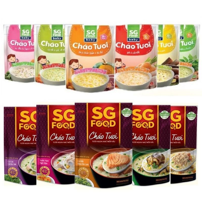 Cháo tươi dinh dưỡng SG Food cho bé từ 6 tháng 10 tháng 12 tháng