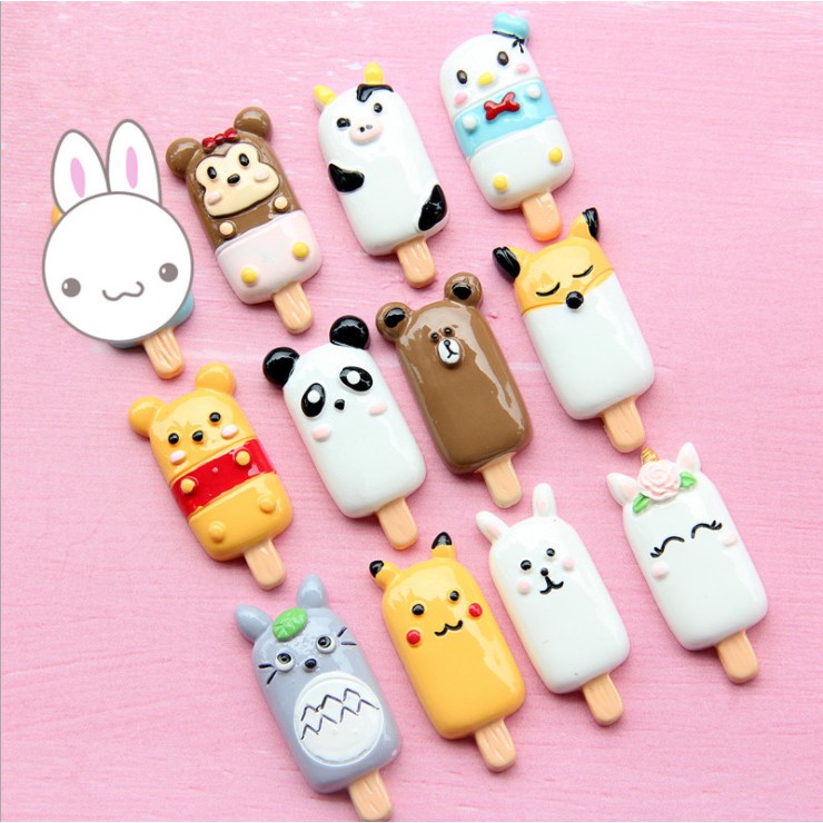 Charm các mẫu kem que nhân vật hoạt hình Pikachu, Totoro, Brown Bear, Pooh trang trí vỏ điện thoại, DIY