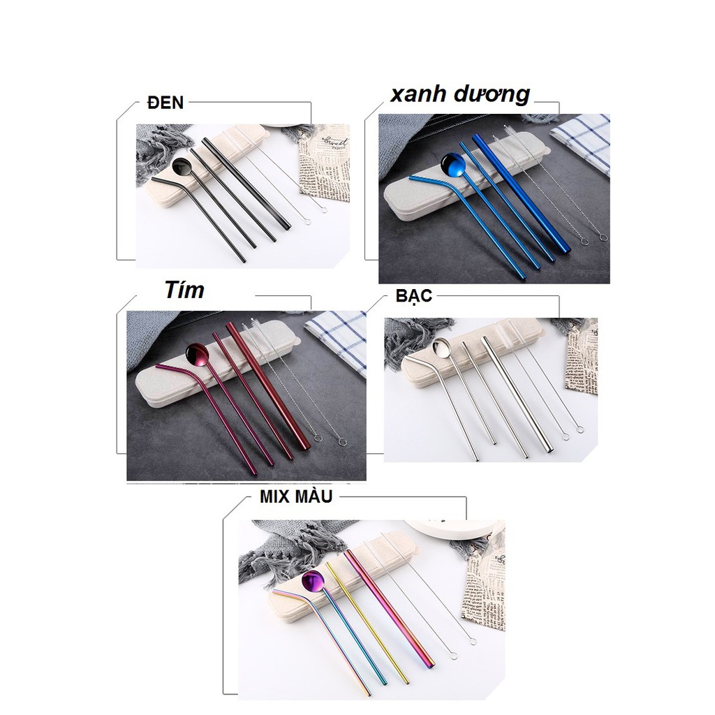 [Set 7 Món] Bộ Ống Hút Inox 304 Thân Thiện Với Môi Trường Có Cọ Vệ Sinh #C415