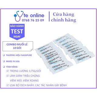 Muối rửa mũi xoang Nasopure nhập khẩu từ Mỹ - COMBO 10 gói muối lẻ |Viêm mũi, Viêm xoang, Sổ mũi, Nghẹt mũi