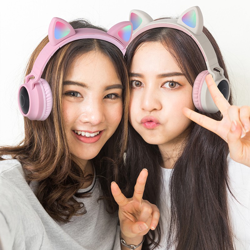 Tai Nghe Bluetooth Không Dây Hình Tai Mèo Dễ Thương