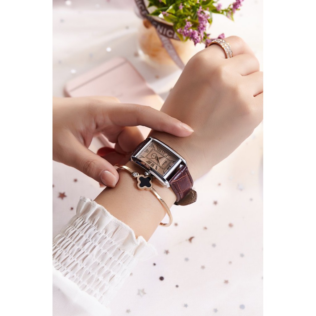 Đồng hồ nữ thời trang dây da mặt chữ nhật Yuhao nuYu009