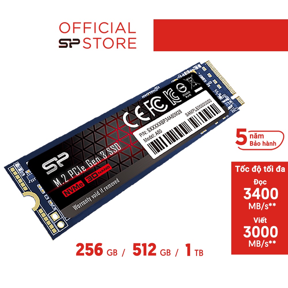 Ổ cứng M.2 SSD Silicon Power NVME 256GB 512GB 1TB PCIE Gen 3x4_A80 P34