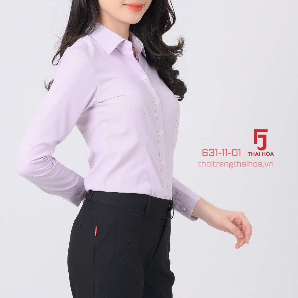 Áo sơ mi công sở Cotton Caro nhỏ dài tay, Thời Trang Thái Hòa 631-11-01