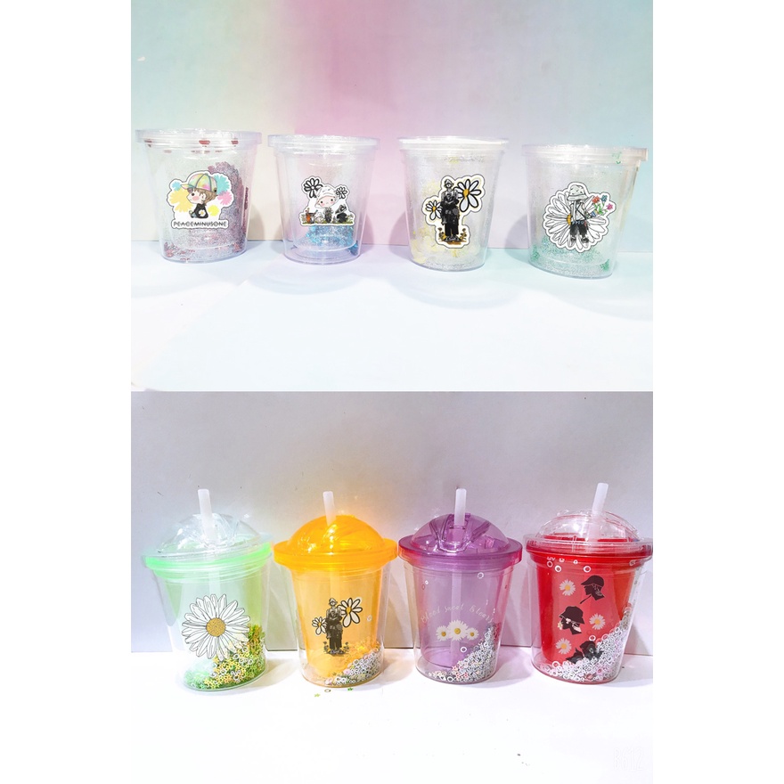 cốc 2 lớp kim tuyến gấu dâu tây lotso thỏ stella cáo lina CNKI21 hoa cúc GD giữ nhiệt ly 2 lớp làm lạnh dễ thương