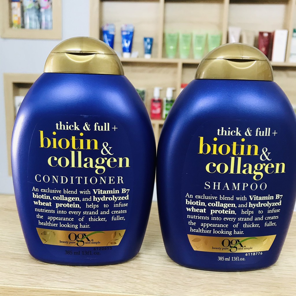 Dầu gội xả OGX Thick &amp; full + biotin &amp; collagen 385ml