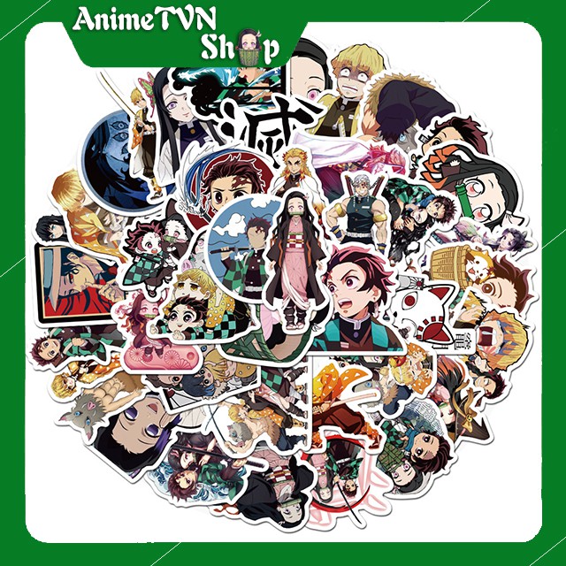 Miếng dán Sticker Anime Manga Kimetsu No Yaiba (Thanh gươm diệt quỷ) trọn bộ 150 hình - In rõ ràng sắc nét khó tróc