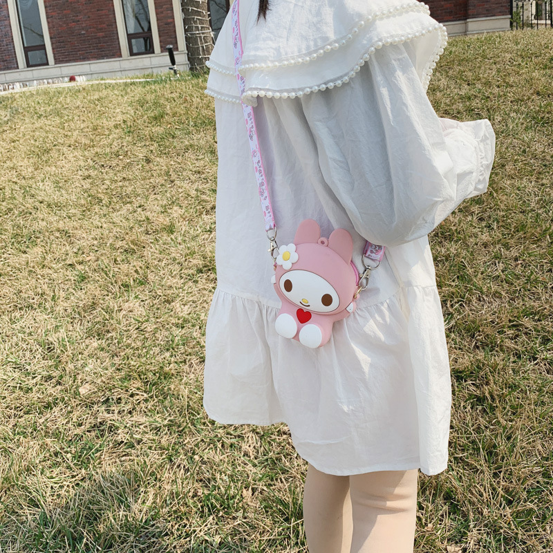 Girl's Bags  Crossbody Bag Cute Cartoon Hello Kitty Melody Soft Silicone Bag Mini Messenger Bag Sling Bag