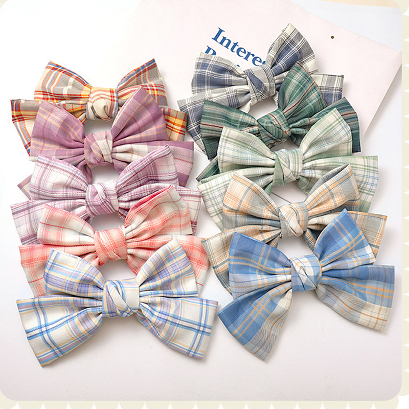 Set 4 Phụ Kiện Tóc Sọc Caro Xinh Xắn Dành Cho Nữ