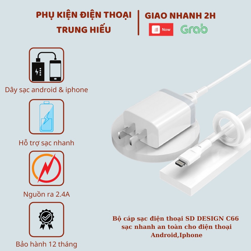 Bộ cáp sạc điện thoại SD DESIGN C66 chính hãng sạc nhanh an toàn cho máy