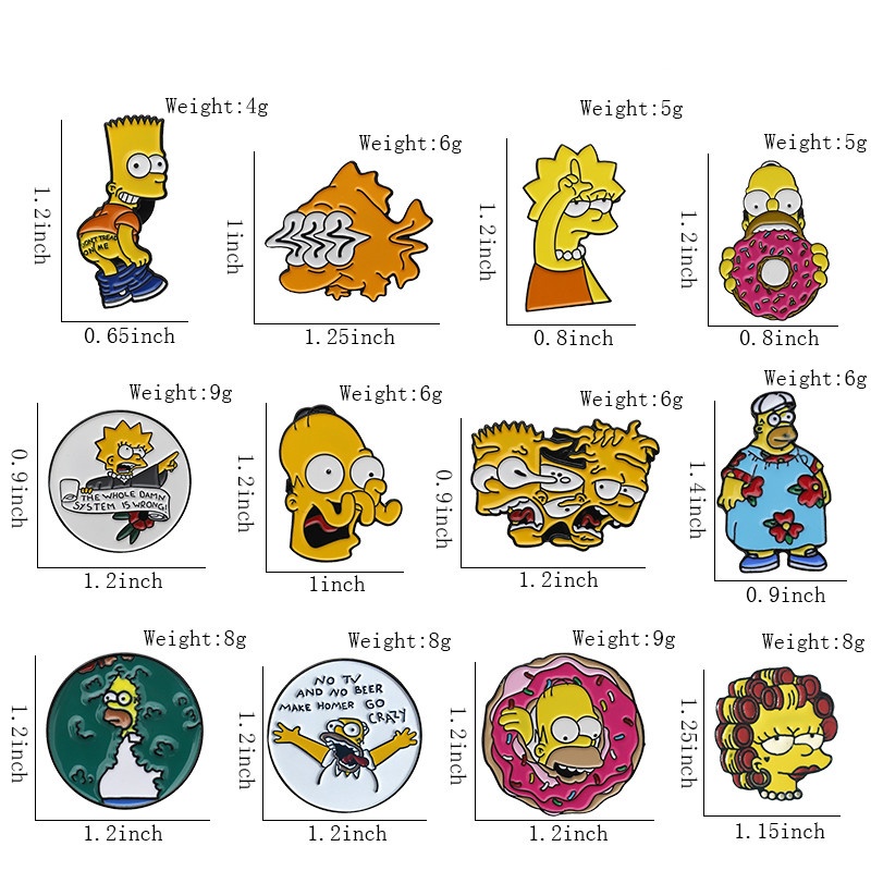 Ghim cài áo QIHE JEWELRY hoạt hình Simpsons 20 kiểu dễ thương xinh xắn